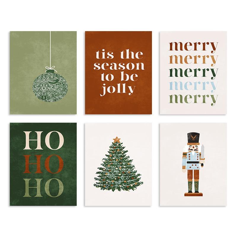 6pcs Santa Claus and Snowman Wall Art Canvas Painting Nordic Winter Snow Scene Prints Poster Living Room Bedroom Christmas Decor