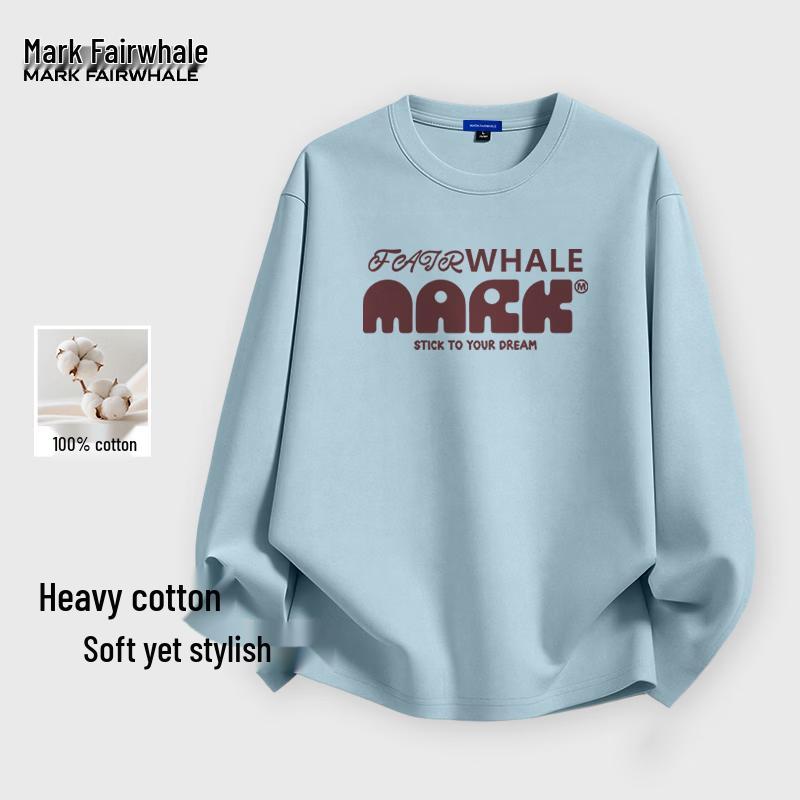 MARK FAIRWHALE Men's Loose Fit 100% Cotton Long Sleeve Round Neck T-Shirt