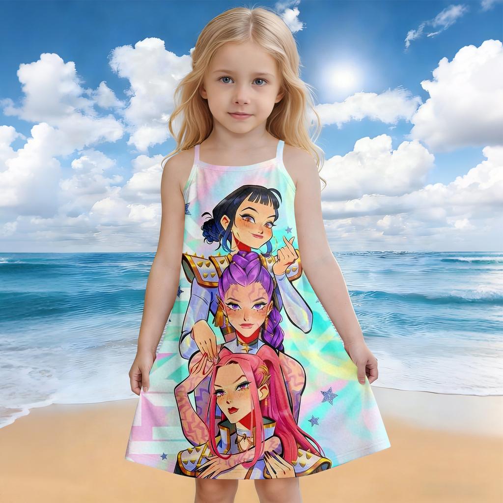Sommerkleid für Kinder mit Rundhalsausschnitt und Cartoon-Print