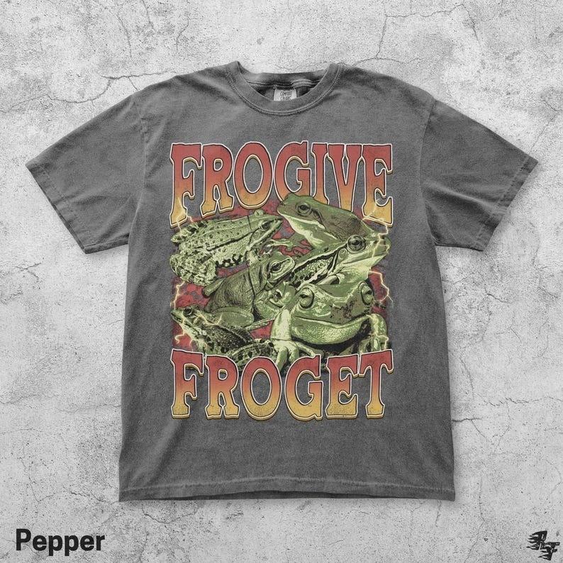 

Frogive Froget Vintage Frog TShirt Funny Meme Animal Graphic Tee 90s Y2k S3XL Unisex T-Shirt S
