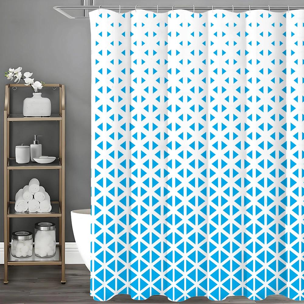 Blue Gradient Geometric Shower Curtain, Bathroom Decorative Shower Curtain, Waterproof Shower Curtain with Hooks