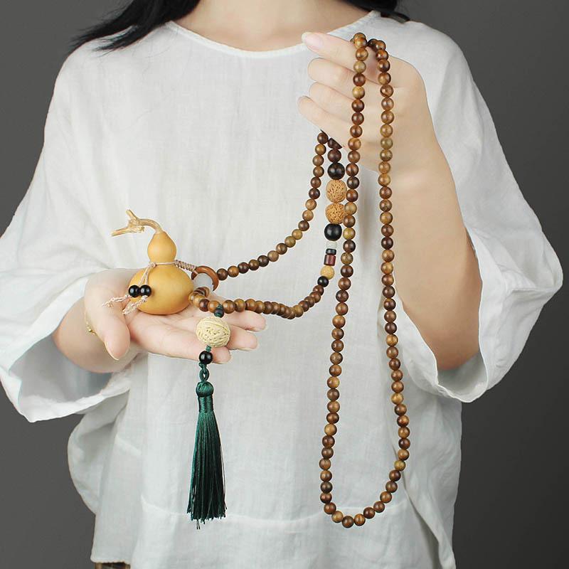 Chinese Style Wenge Gourd Women's Necklace - Versatile Diagonal Back Chain Accessory