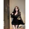 Temperament V-neck Lace Dress Women Autumn and Winter New Hip-hugging Short Skirt Showing Figure with Inner Versatile Skirt
