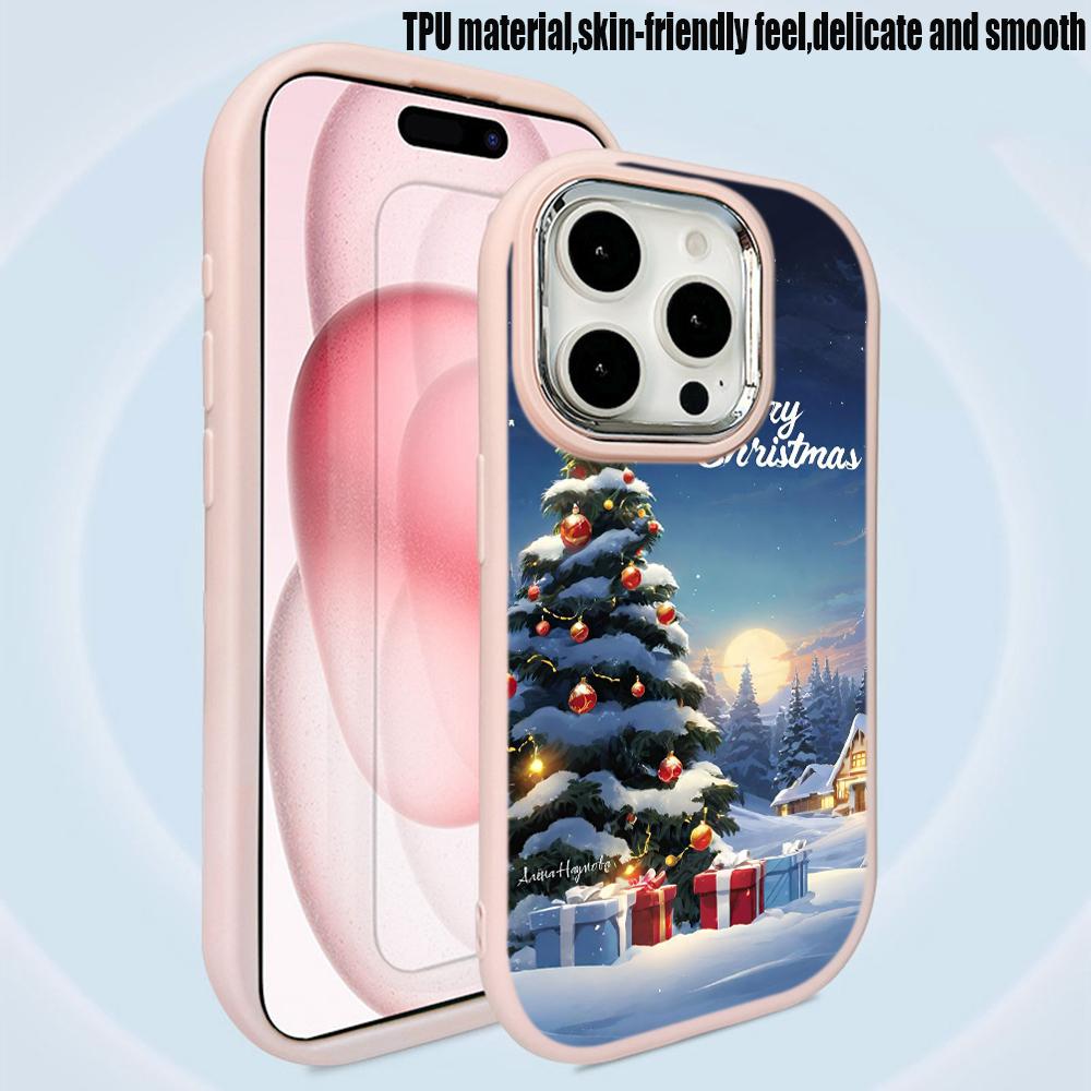 N110 Happy New Year Merry Christmas snowman Soft Phone Cases for iPhone 16Pro Max Xiaomi 11 Lite 5G NE Redmi Plating Frame Camera Protector Back Cover