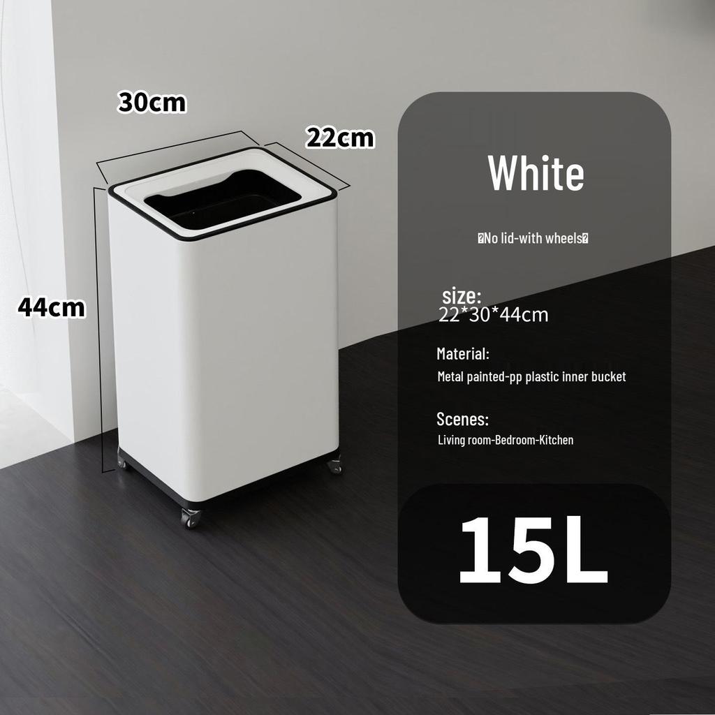 Einfacher Moderner Edelstahl-Mülleimer mit Rädern – Vertikaler Klappdeckel, Quadratisches Design für Küche & Wohnzimmer