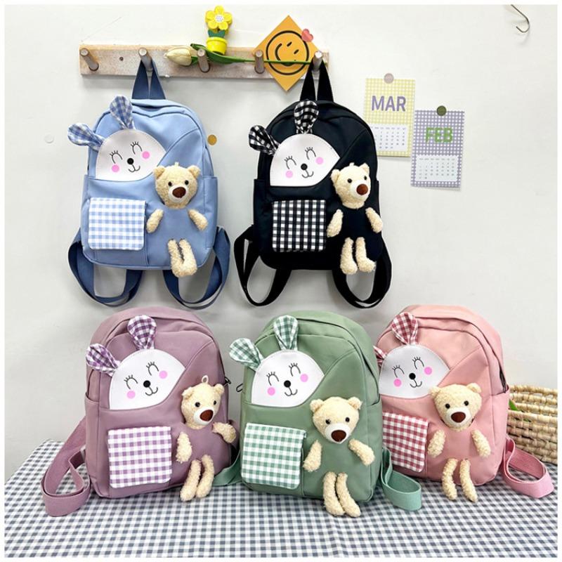 23x10x31cm Purple Kindergarten Children's Backpack Green Cub Stuffed Toy Rucksack Light Cute Rabbit Cartoon Girl Adjustable Shoulder Strap Knapsack