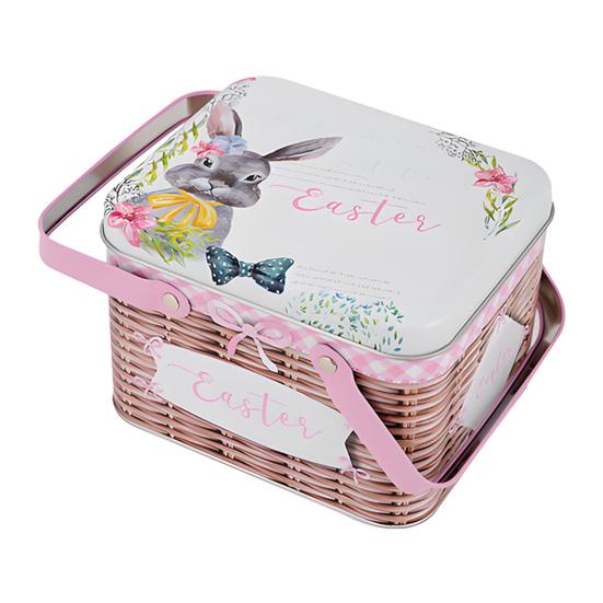 Osterplätzchen Aufbewahrungsbox Tragbare Blech Süßigkeitenbox mit 2 Griffen Leere Blechdose Keks Süßigkeiten Aufbewahrungsbehälter für Osterfest Partyzubehör