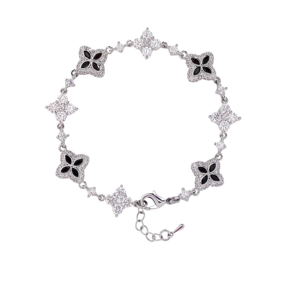 TOPGRILLZ Eiskaltes Klassisches Messing Armband Damen Verstellbar Vierblättriges Kleeblatt Kettenarmband Mit 5A+ Zirkonia Für Party