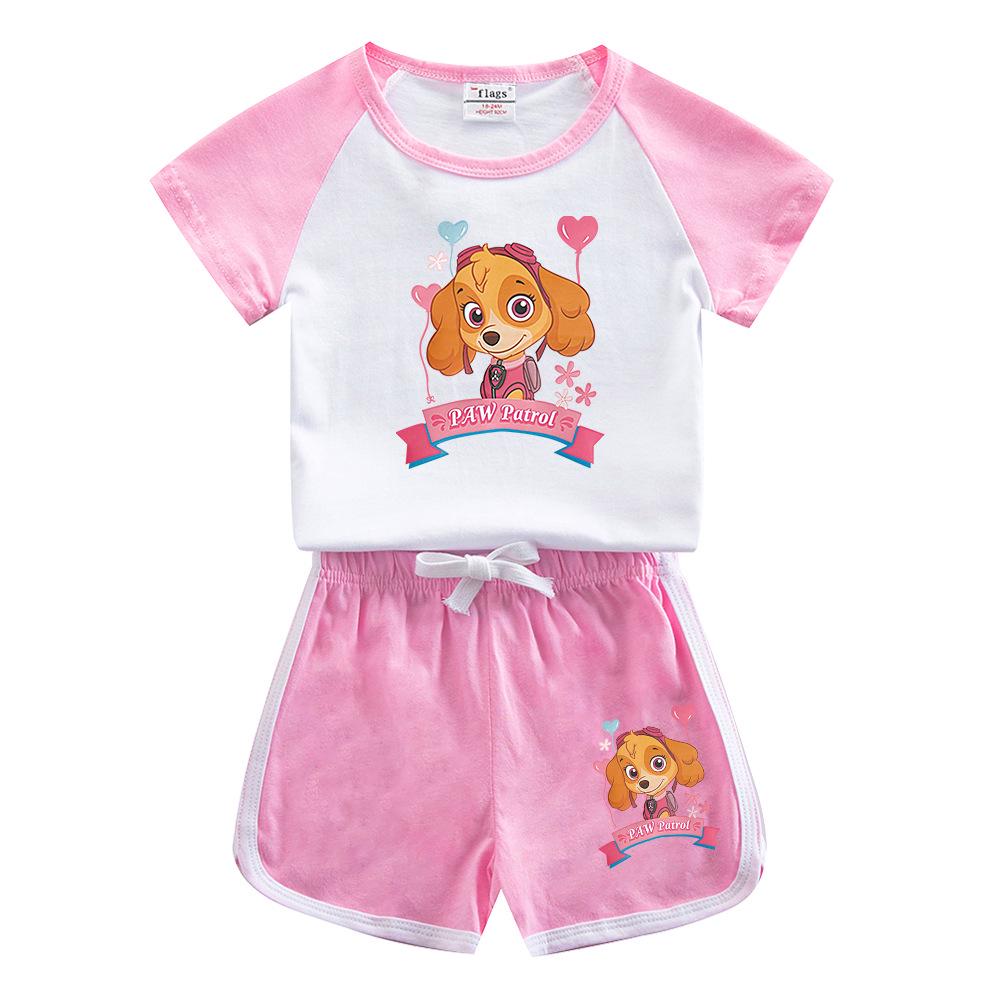 Paw Patrol Girls' Stylish Summer Outfit Set – 2022 Fashionable Short-Sleeve Two-Piece for Small & Medium Children