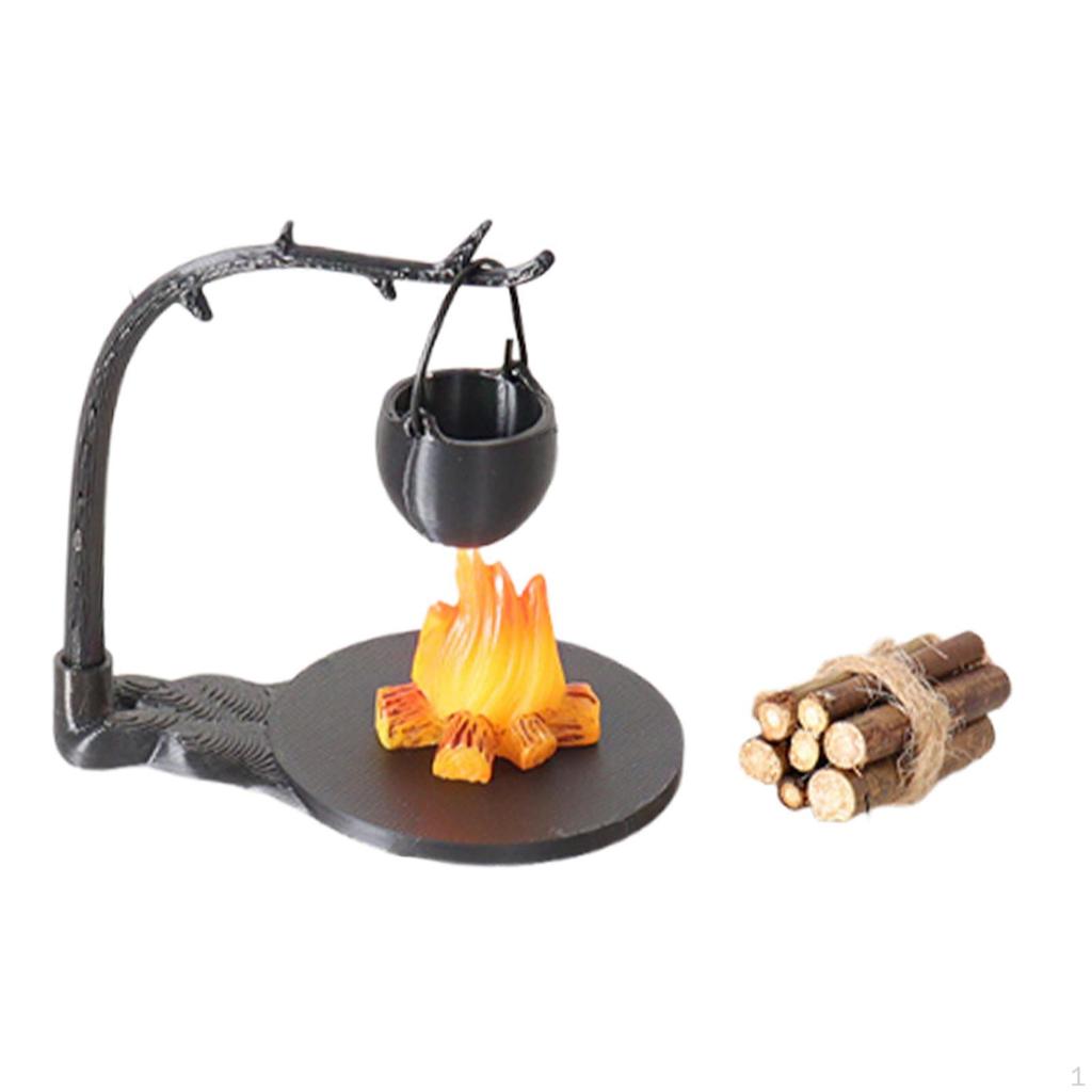5 1/12 Scale Dollhouse Mini Wooden Campfires with Stump for Sand Table