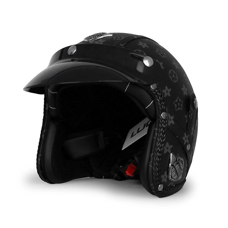 Retro Helmet Electric Motorcycle Leather Helmet Summer Pedal Cruise Motorcycle Harley Men and Women Three Quarter Helmet Half Helmet