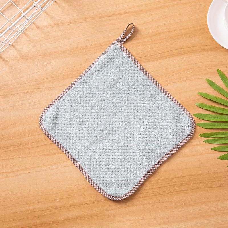 Coral Fleece Hanging Teak Edge Cleaning Cloth Coral Fleece Hand Towel Kitchen Absorbent Dish Cloth Scouring Pad