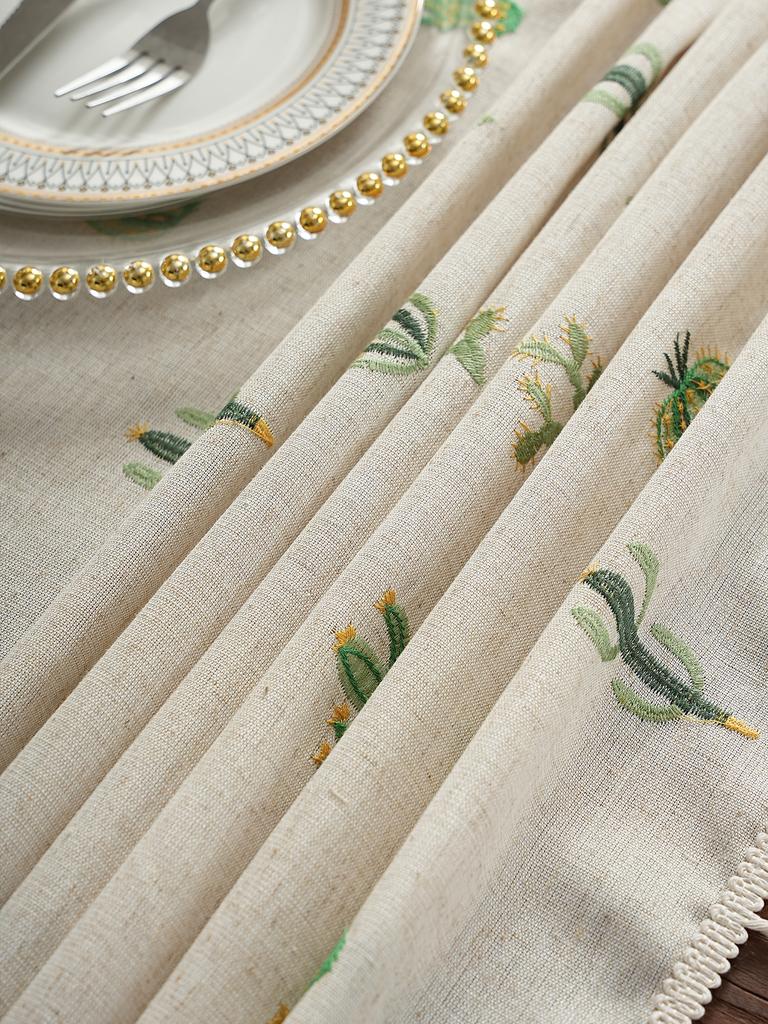 Simple Small Fresh Rustic Style Dining Table Cloth Thickened Embroidery Coffee Table Desk Table Mat Multifunctional Dustproof