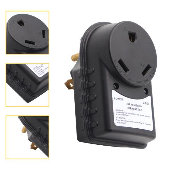 

30A Surge Protector Adapter Professional Protective Black Surge Adapter Plug Socket for RV