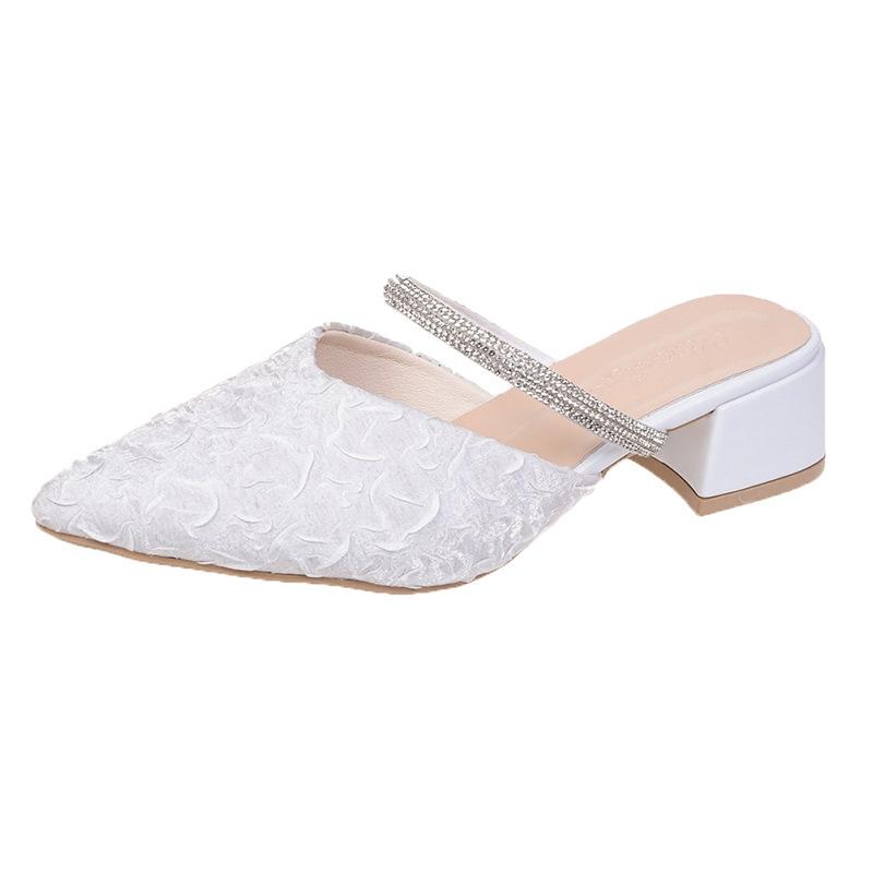 Summer pointed head bag head cool slippers women wear summer middle heel new high heels women thick heel fairy