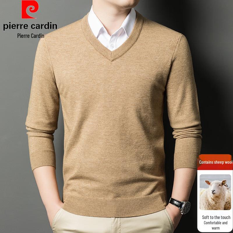Pierre Cardin Men's Thickened V-Neck Wool Blend Knit Sweater