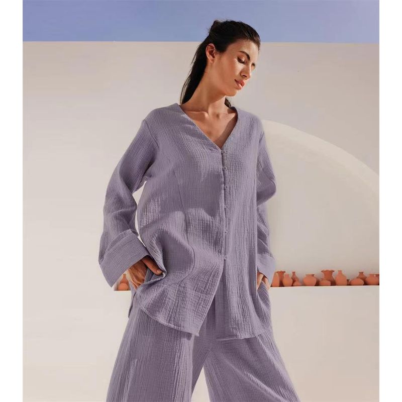 Fashion Style New Arrival Casual Loose Top Two-Piece Pants Homewear V-neck Top Pants Suit