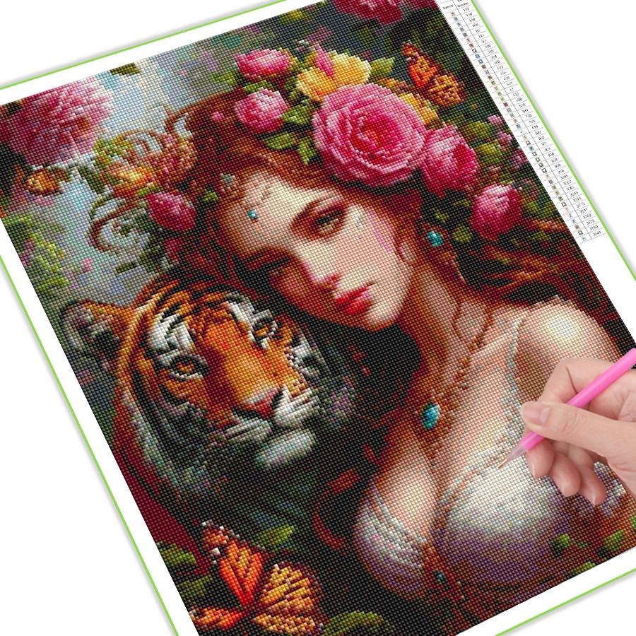 Diamonds Art Painting Women and Tigers Diy Full Square Round Drill Rhinestone Embroidery Animals Mosaic Cross Stitch Kits Wall Decor
