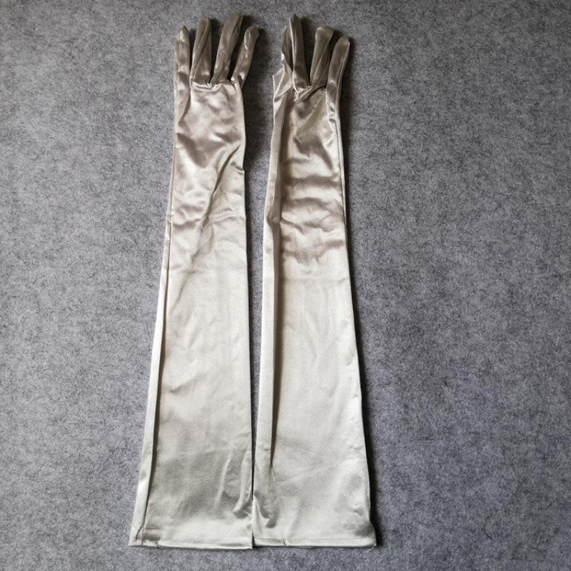 Women  Long Solid Satin Soft Multicolor Ceremonial Gloves Drive Ride Dance Performance Sunscreen Cosplay Elasticity