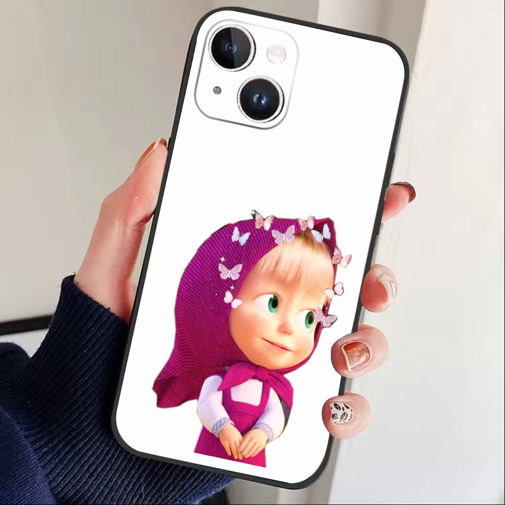 Cute M-Masha and Bears Phone Case For iPhone 16,15,14,13,12,17,Pro Max,Plus Silicone Black Case