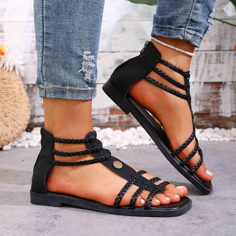 Sandalias Planas de Verano para Mujer con Múltiples Tiras, Modernas Versátiles Estilo Europeo, Disponibles en Tallas Grandes.