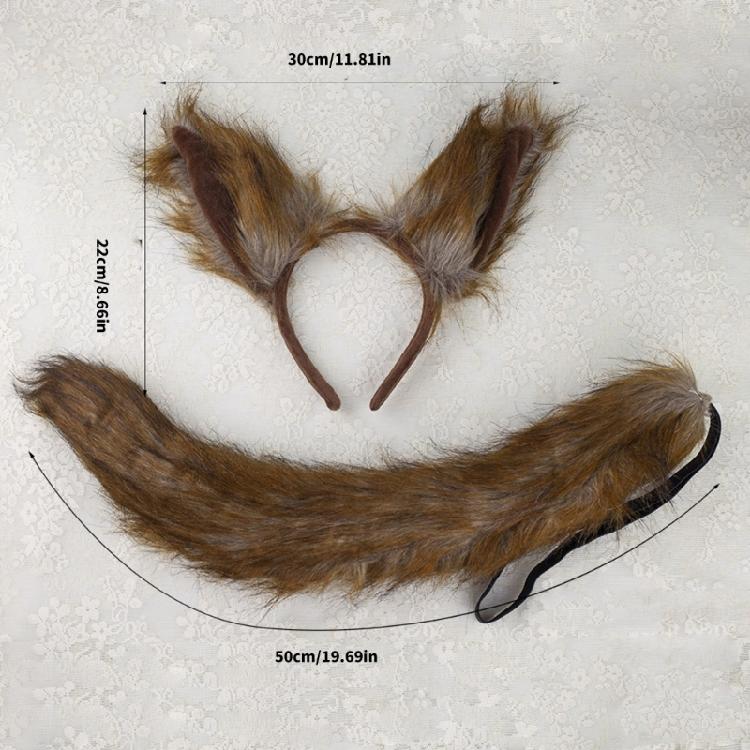 Foxes Cosplay Set Foxes Tail with Foxes Ears Headwear Set Plush Wolf Ears Headband Hair Accessories for Party