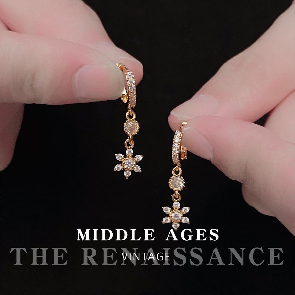 Винтажные серьги-гвоздики в придворном стиле с цирконами в виде цветка подсолнуха, серьги для ужина, серьги-клипсы, украшения для ушей