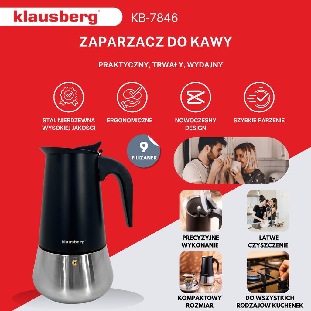 Kawiarka espresso kafeterka ciśnieniowa KLAUSBERG 450ml (9 filiżanki) KB-7846