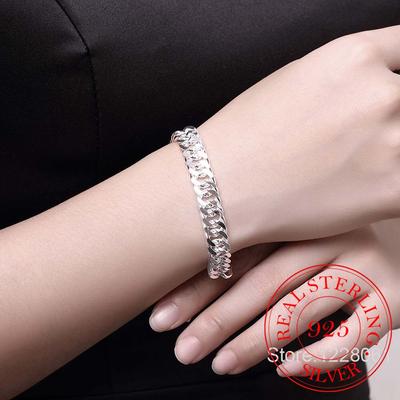 925 Sterling Silver Link Bracelet for Women 10mm Fashionable Men's Jewelry Silver Men's Bracelet