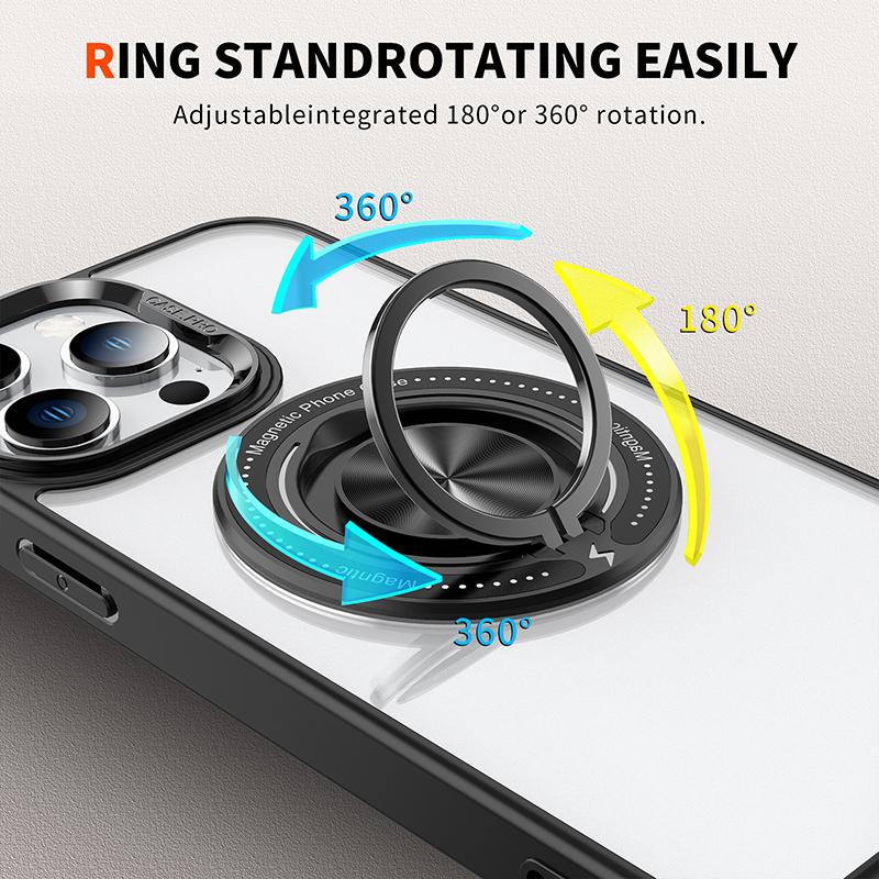 For Magsafe 360 ° Rotating Car Holder Ring Transparent Shockproof Phone Case For IPhone 15 14 13 12 11 Pro Max Bumper Back Cover