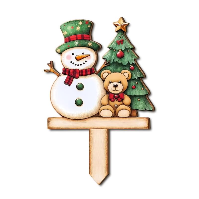 

Santa Snowman Holiday Yard Stake Handcrafted Wooden Door Plaque For Seasonal Celebration Party Decoration