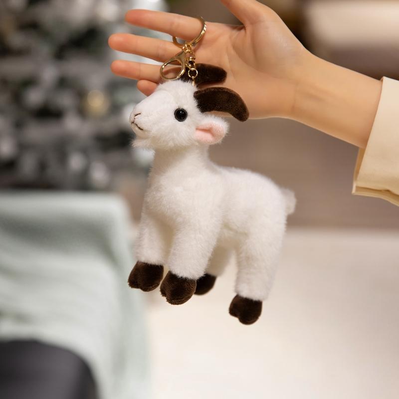 Realistici Ciondoli Peluche Capra Giocattoli Bianco Nero Bambola Pecora Simulazione Capra Giocattoli di Peluche Animali Bambola Portachiavi Borsa Decorazione Auto Regali