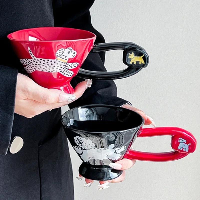 Creative Irregular Ceramic Coffee Cups Cute Cartoon Puppy Mugs High End Office Breakfast Milk Cup Exquisite Household Tableware