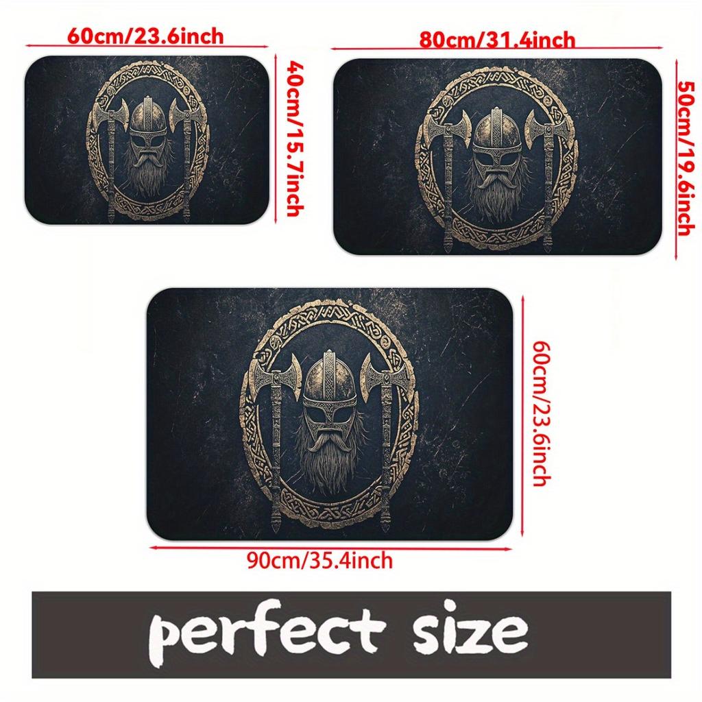 Viking warrior helmet axe design black door mat Nordic style anti slip entrance rug for home office decor