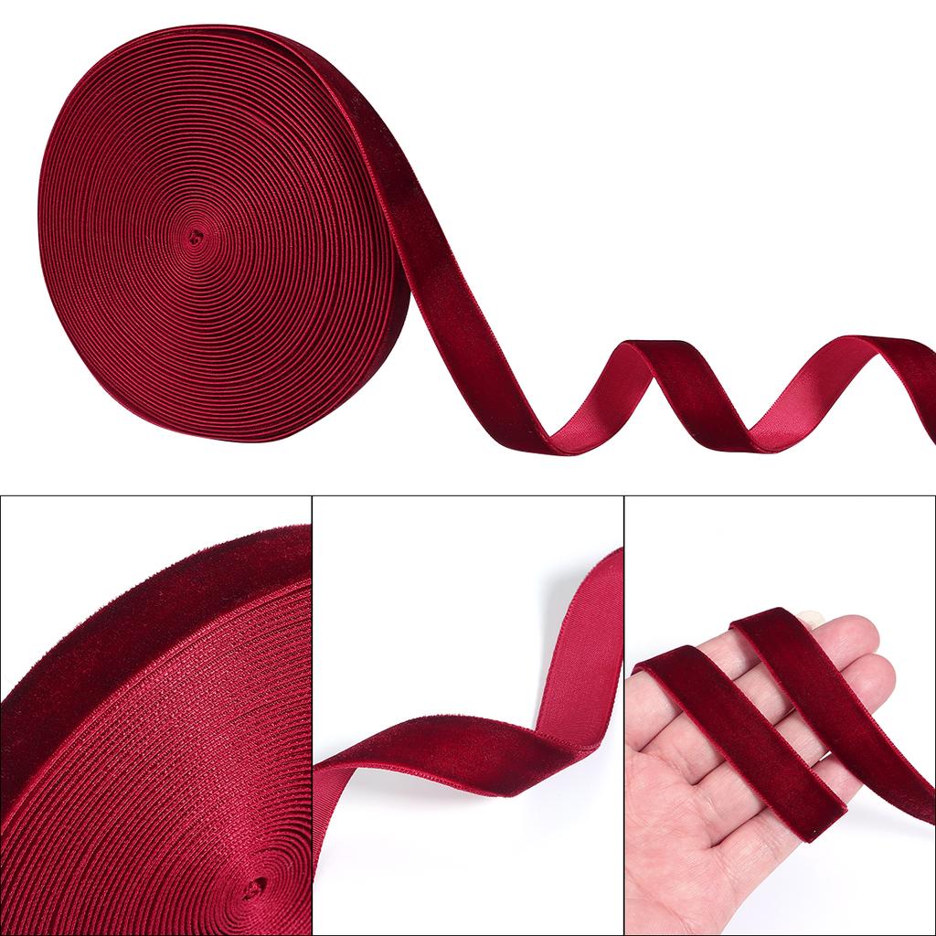 6-38mm Wine Red Single-sided Velvet Ribbons Diy Handmade Bow Flower Bouquet Gift Packaging Home Party Christmas Decorations