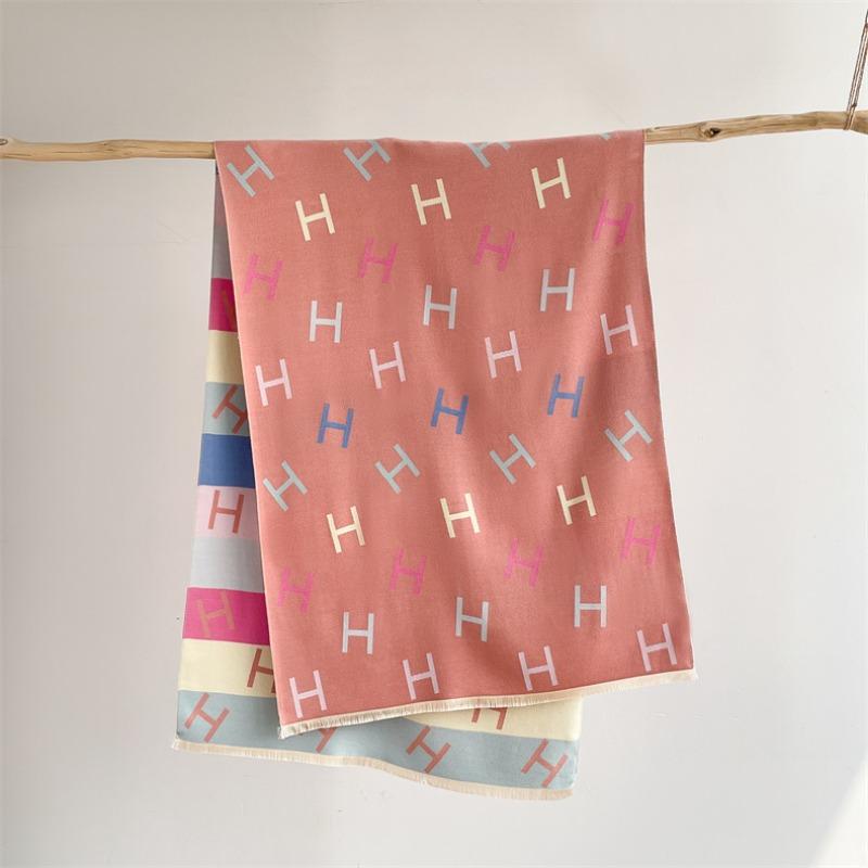 New temperament imitation cashmere warm scarf simple letter scarf colorful striped outer shawl with coat