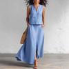European and American Cross-border Sleeves Solid Color Cotton and Linen Tops Diagonally Inserted Bags Skirt Set 2026 Summer New Cross-border 