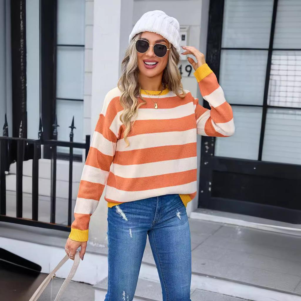 Herbst- und Winter Damenpullover Blume Langarm Rundhals Pullover Strickpullover