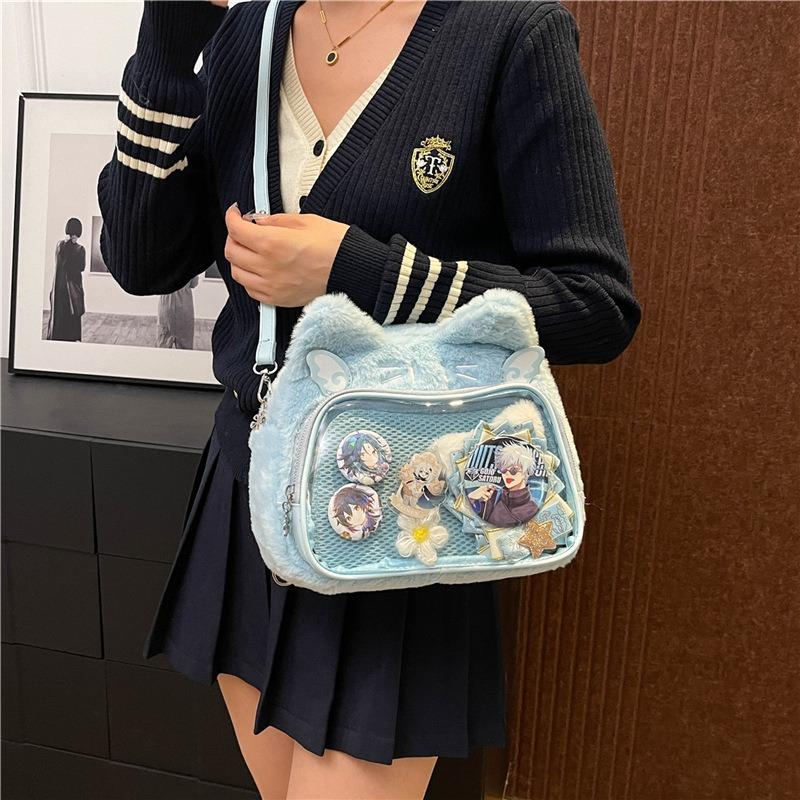 Original Cute Cat Plush Pain Bag Double Shoulder Student Party Daily Versatile Messenger Bag Two-dimensional Soft Cute Cat Bag