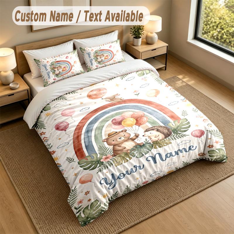 Bear Panda Theme Personalized 3Pcs Bedding Set Custom Text & Name 1 Sheet 2 Pillowcases Household Bedding 1pc