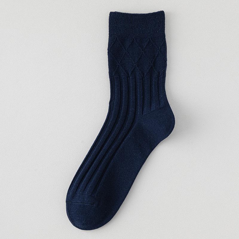 Men's Business Casual Cotton Socks - Black, White, Grey, Ribbed, High-Elastic, Anti-Pilling, Boneless, Mid-Calf, All-Season.
