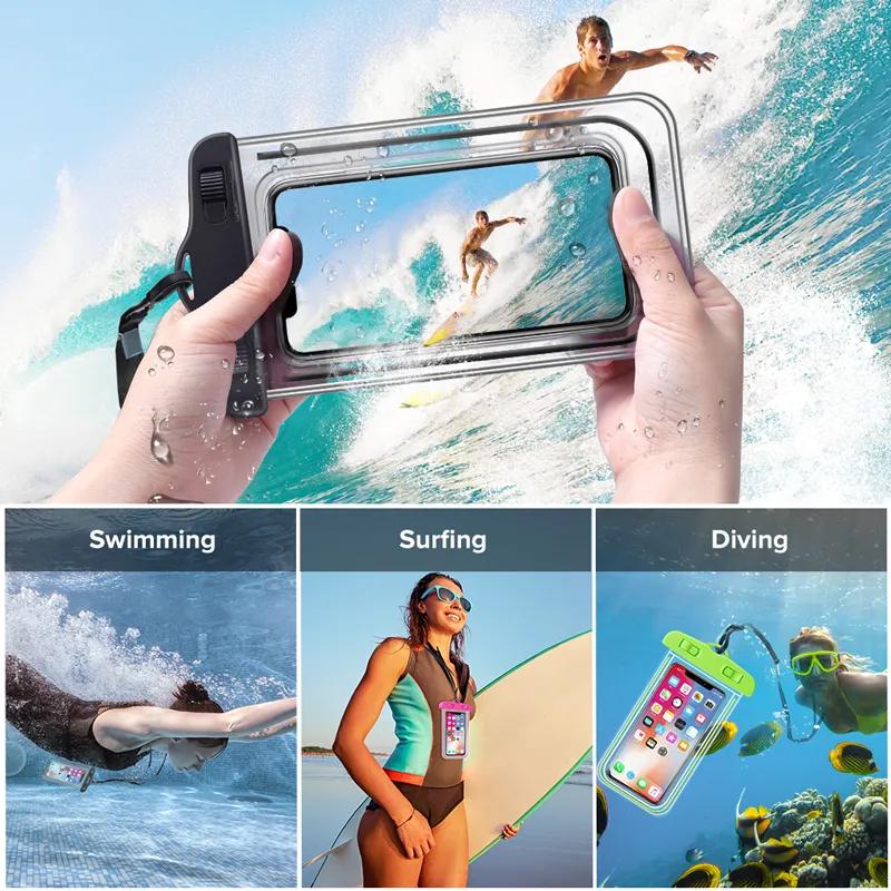 Up To 7.3" Multicolor Universal Waterproof Phone Pouch Phone Waterproof Case Dry Bag IP68 Outdoor Sports for Apple IPhone Samsung and More