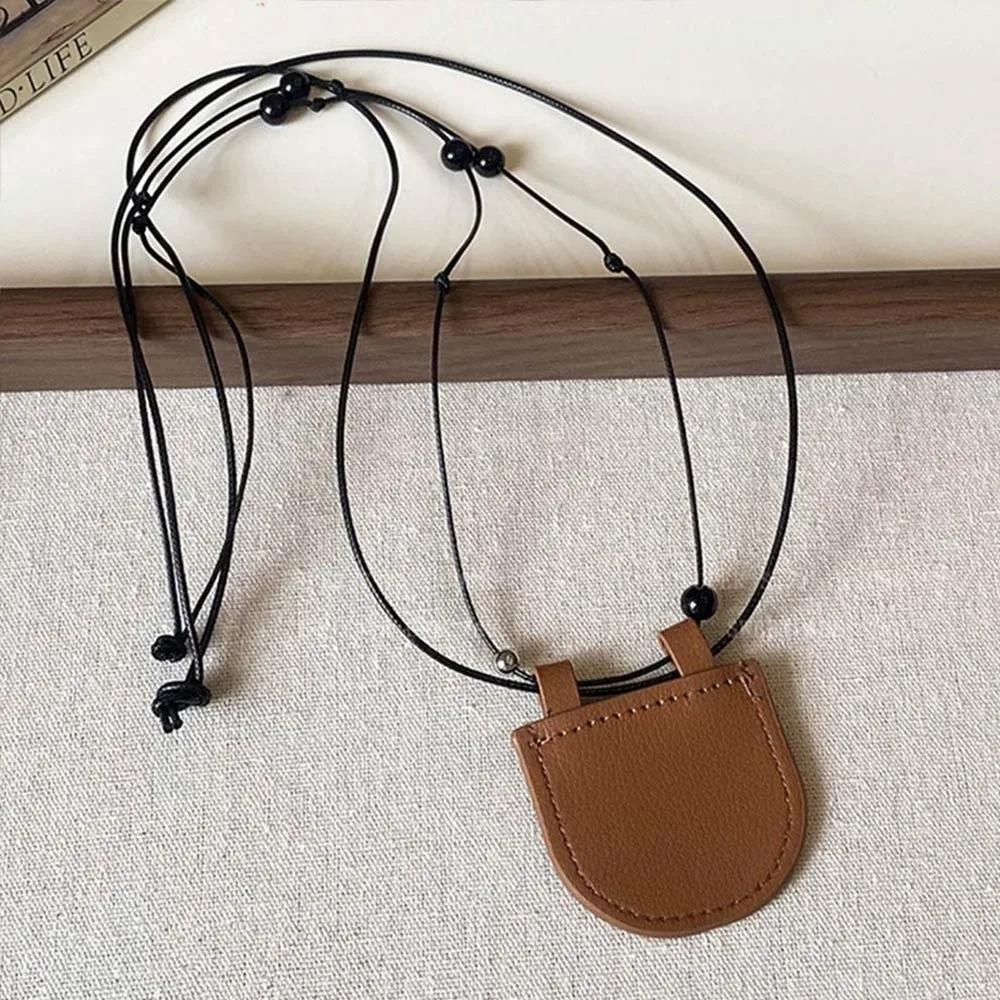Vintage Cute Small Bag Leather Pendant Long Necklace for Women Stylish Sweater Chain Jewelry Versatile Hanging Accessories