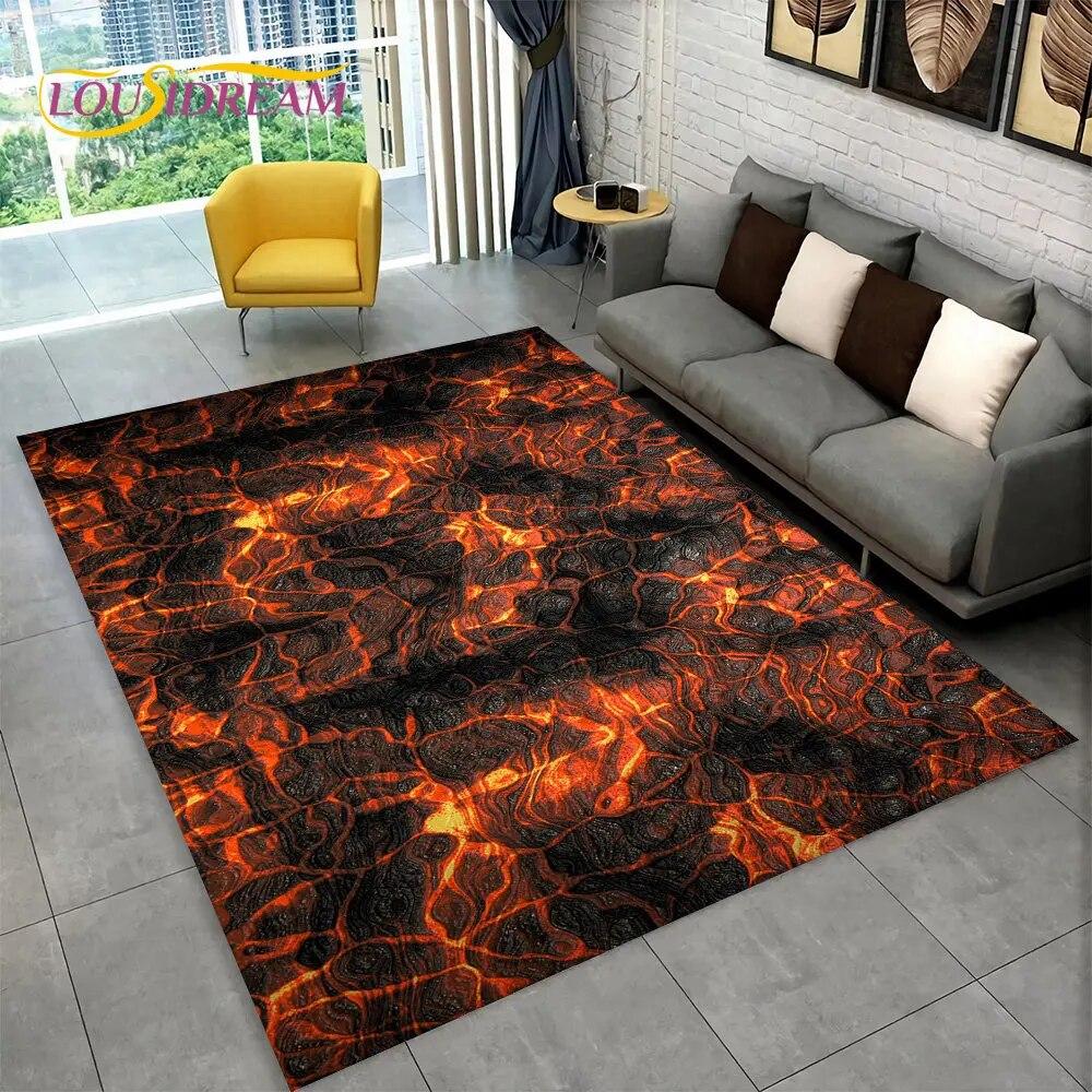 Χαλί 3D Volcano Lava Magma Area Large, Χαλί με μοκέτα για σαλόνι καναπέ κρεβατοκάμαρας Διακόσμηση πόρτας πόρτας, Παιδικό παιχνίδι Αντιολισθητικό χαλάκι δαπέδου