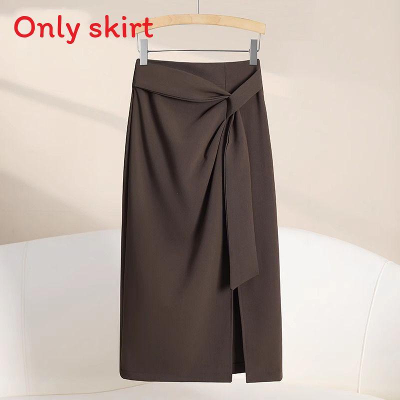 High Waist Slimming Asymmetrical Skirt With Slit For Office And Casual Wear