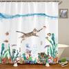 Pirate Cat Riding Shark Shower Curtain Funny Space Galaxy Rainbow Waterproof Fabric Bath Curtain With Hooks For Bathtub Decor