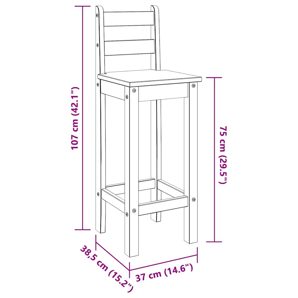 Bar Stools 2 Pcs Solid Pine Wood