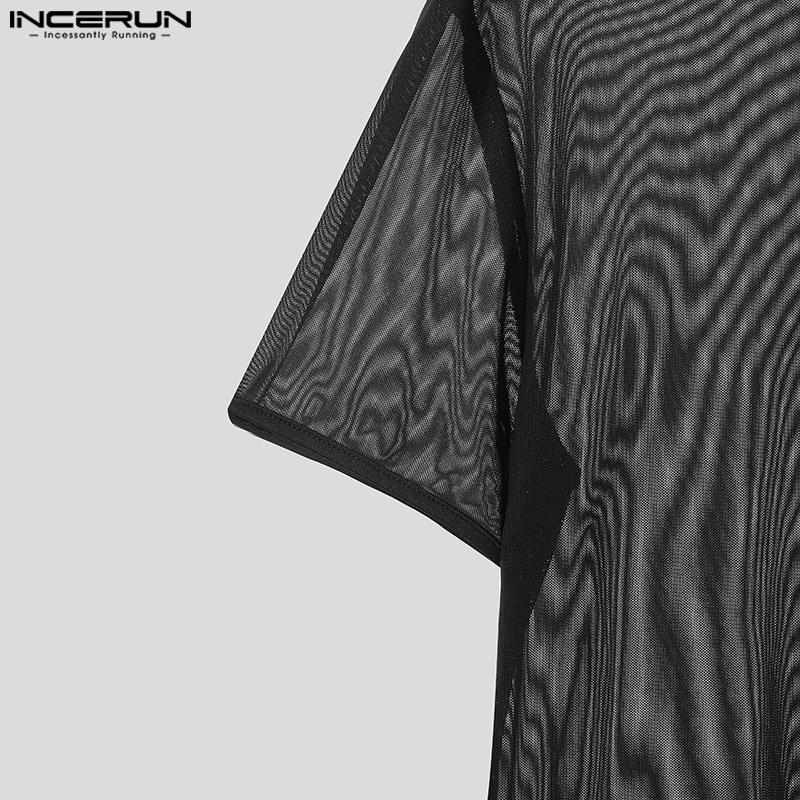 INCERUN Muži Krátký Rukáv Průhledné Síťované Průhledné Topy