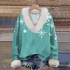 Women's Sweatshirt Long Sleeve Christmas Print Plush Collar V-Neck Pullover Top