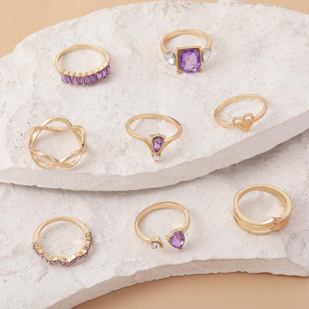 Gold Ring, Fashionable Love Cross-Point Diamond 8-Piece Set, Ring And Jewelry.